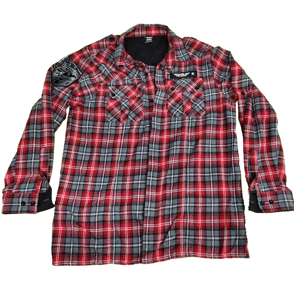 Fly Racing MILSPEC Flannel Button Up Red/Gray Long Sleeve Shirt Men's Size Small